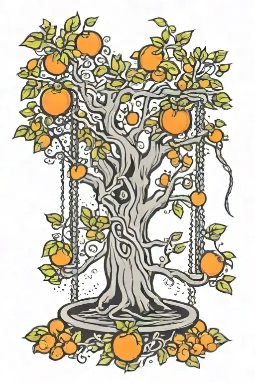 orange tree swing hanging tattoo design idea