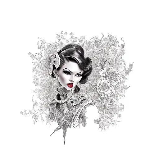 pinup girl with maid dress tattoo design idea