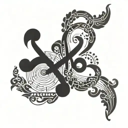 Combine a traditional Korean taegeuk symbol with musical notes in a dynamic composition tattoo design idea