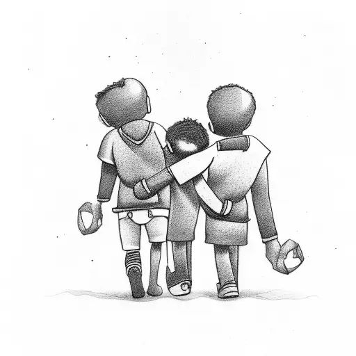 A father figure holding hands with his two sons, symbolizing the strong bond they share tattoo design idea