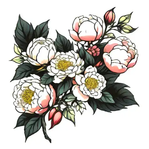 Flowers peonies apple tree tattoo design idea