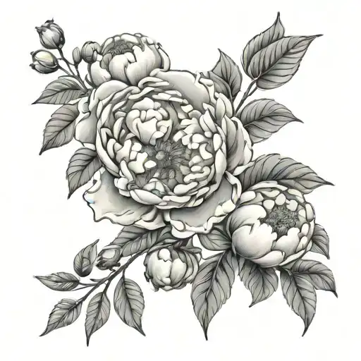 Flowers peonies apple tree tattoo design idea
