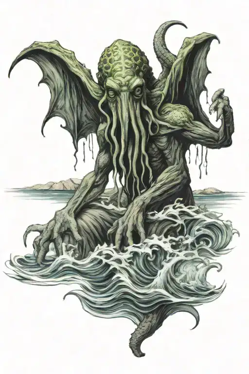 Cthulhu emerging from the sea tattoo design idea