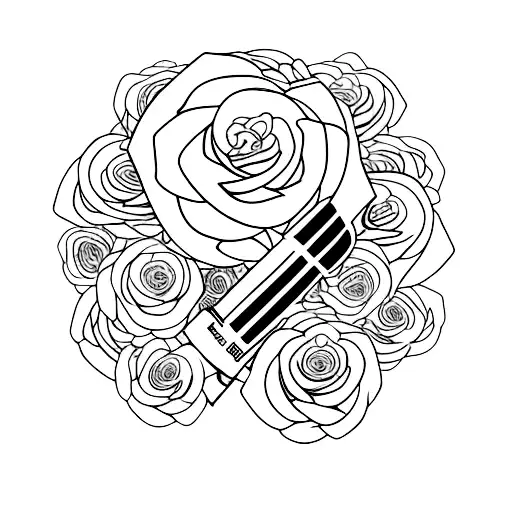 AK47 surrounded by money roses tattoo design idea