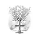 cross with tree tattoo design idea