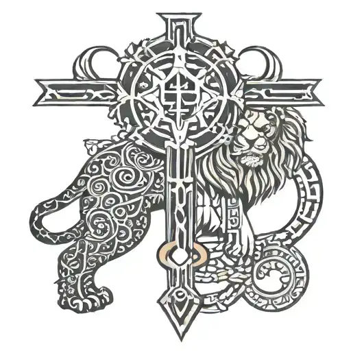 lionhead ankh cross jerusalem cross tantric circle  tattoo design idea
