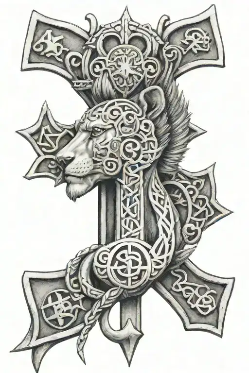 lionhead ankh symbol intertwined  tattoo design idea