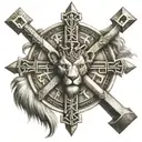 lionhead ankh cross jerusalem cross tantric circle  tattoo design idea
