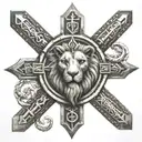 lionhead ankh cross jerusalem cross tantric circle  tattoo design idea