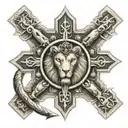 lionhead ankh cross jerusalem cross tantric circle  tattoo design idea