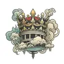 crown on top of a Detroit skyline surrounded by smoke   tattoo design idea