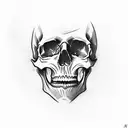 Skulls with open mouths in profile view With black roses tattoo design idea