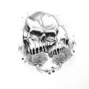 Skulls with open mouths in profile view With black roses tattoo design idea