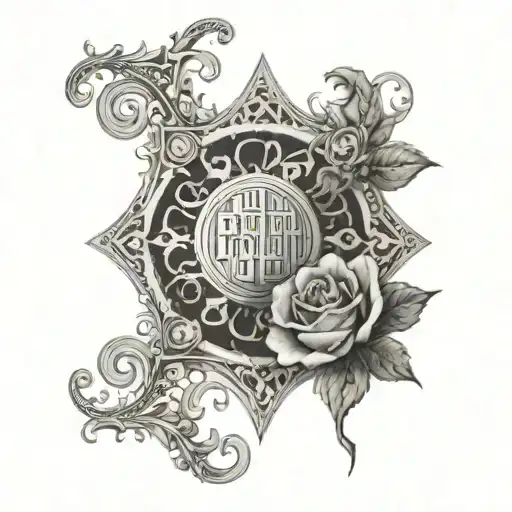 A tattoo design featuring symbolic elements related to the phrase 'Fiat iustitia, et pereat mundus' intertwined with intricate patterns tattoo design idea
