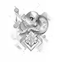 Lettering "Vega" vertically with shading and clouds around it tattoo design idea