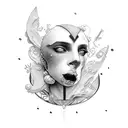 Lettering "Vega" vertically with shading and clouds around it tattoo design idea