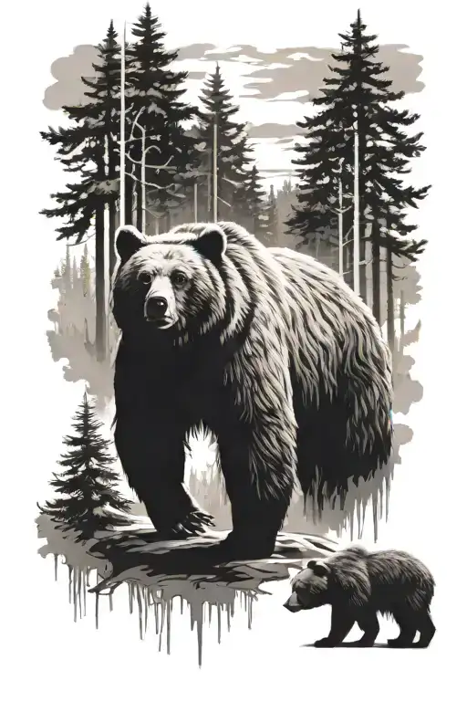 bear forest back tattoo design idea