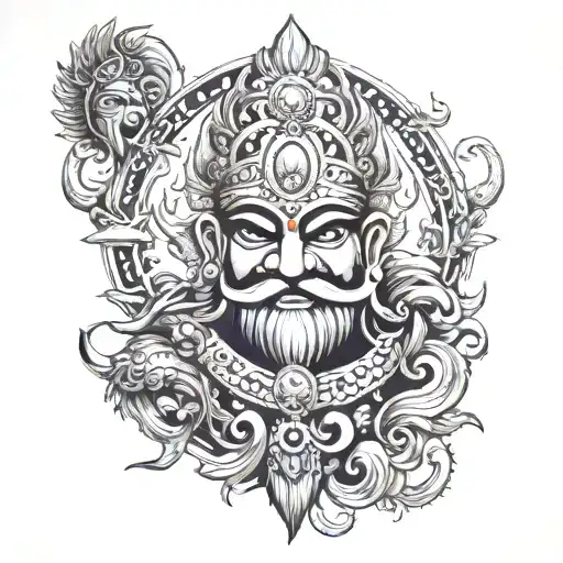 Incorporate elements of Indian mythology and symbolism related to Ravana into a sleeve tattoo design tattoo design idea