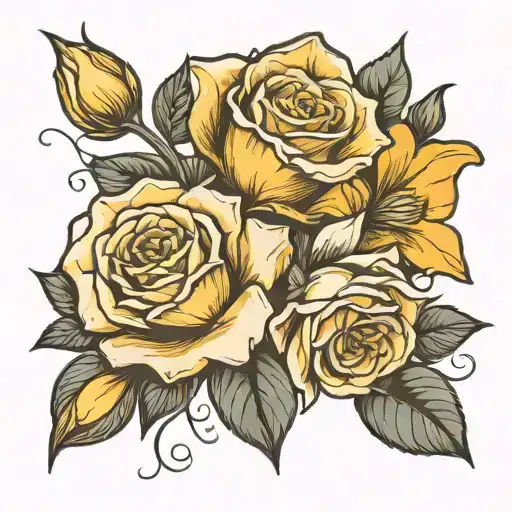 fine line rose, paperwhite, and daffodil bouquet tattoo design idea