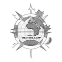 globe to symbolize travel with coordinates wrapped around and a maple leaf to symbolize being a Canadian tattoo design idea
