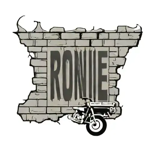 the name Ronnie in a brick wall  tattoo design idea