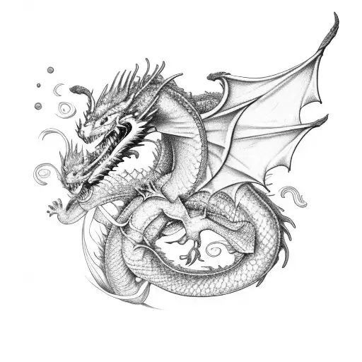 dragon wrapped around stargazer lily tattoo design idea