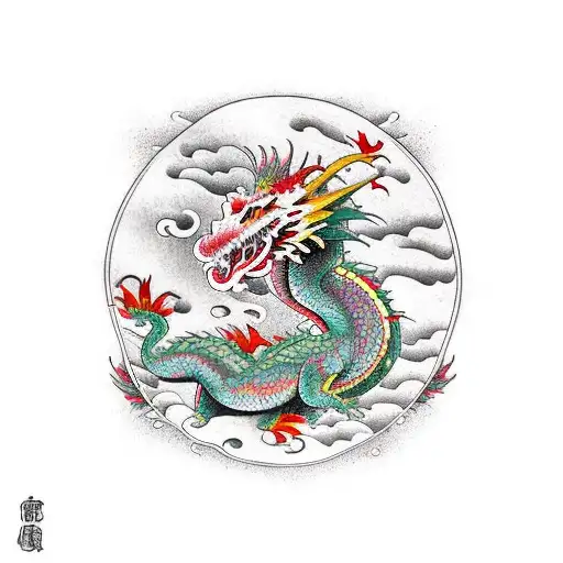 dragon wrapped around stargazer lily tattoo design idea