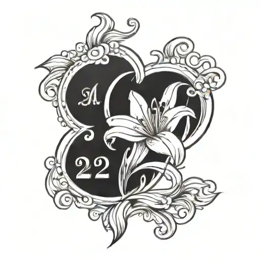 A tattoo design incorporating a blooming lily (symbolizing rebirth and purity) with the date April 12 subtly hidden within the petals, to symbolize your mom's birthday and her love for God tattoo design idea
