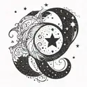 A celestial tattoo design featuring a crescent moon (symbolizing femininity and intuition) with a star cluster shaped like the constellation Aries (representing your mom's birthday on April 12), to symbolize her connection to the divine tattoo design idea