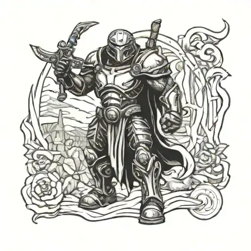 Doom slayer standing with his sword tattoo design idea