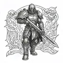 Doom slayer standing with his sword tattoo design idea