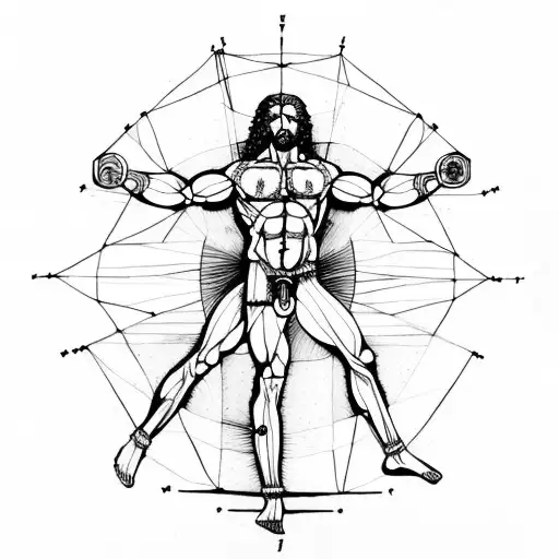 vitruvian man with muscles tattoo design idea