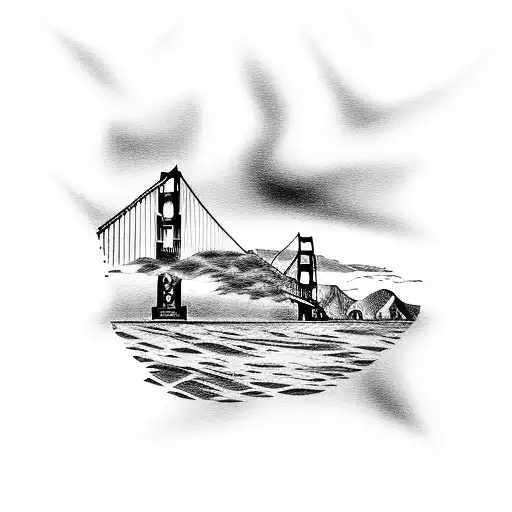 San Diego, California palms, Golden Gate Bridge, ocean, sunset,  tattoo design idea