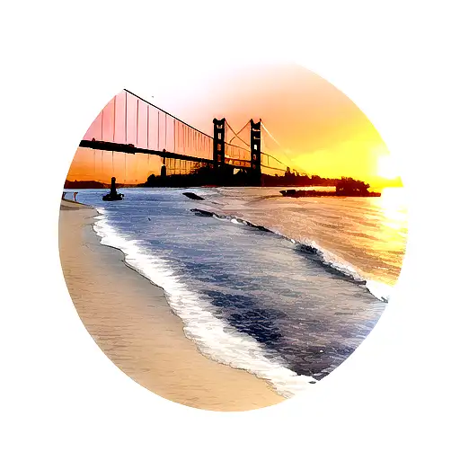 San Diego, palms trees, Golden Gate Bridge, ocean, sunset,  tattoo design idea