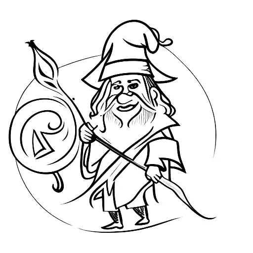 Wizard casting a spell with a quill pen tattoo design idea