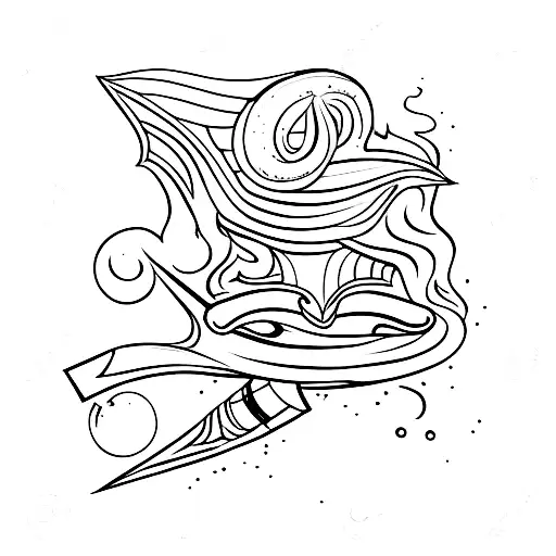 Wizard casting a spell with a quill pen tattoo design idea