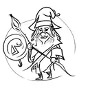 Wizard casting a spell with a quill pen tattoo design idea