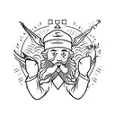 Wizard casting a spell with a quill pen tattoo design idea