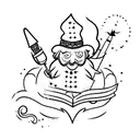 Wizard casting a spell with a quill pen tattoo design idea