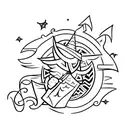 Wizard casting a spell with a quill pen tattoo design idea