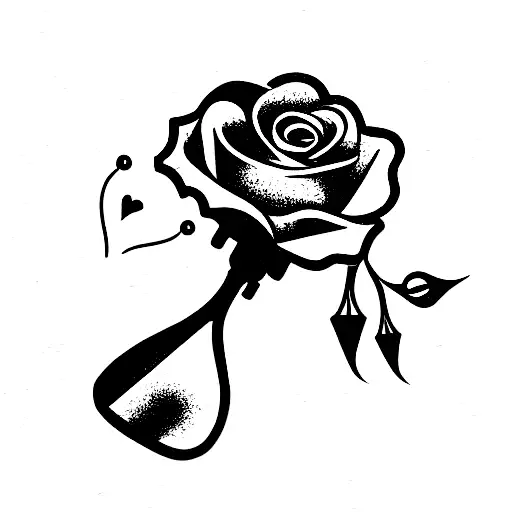 guitar with roses with ace of spades with microphone tattoo design idea