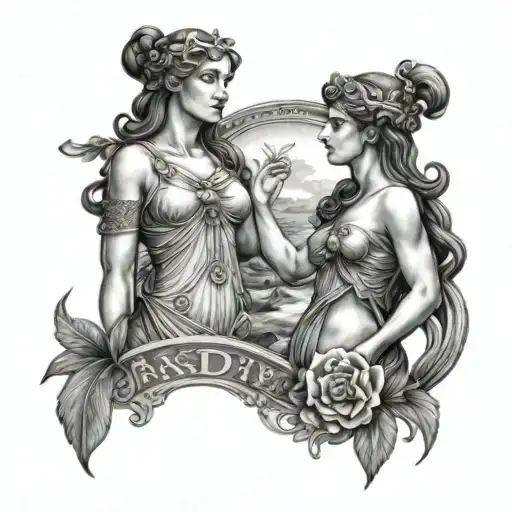 athena and aphrodite goddesses full body   tattoo design idea