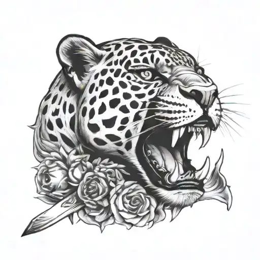 black Jaguar whit knife tattoo design idea
