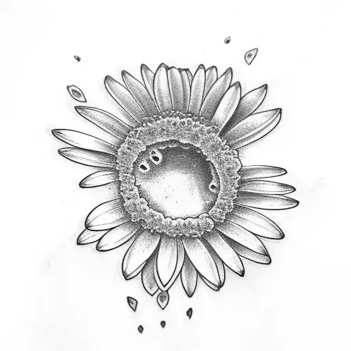 A dog paw and inside daisy flower tattoo design idea