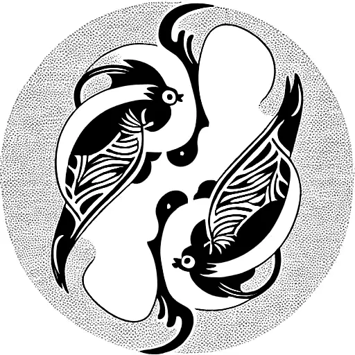 Two Koi Fish in a circle with waves and flowers surrounding tattoo design idea