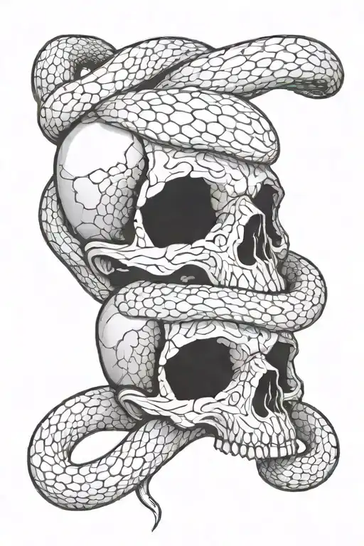snake and skulls wrapped together tattoo design idea