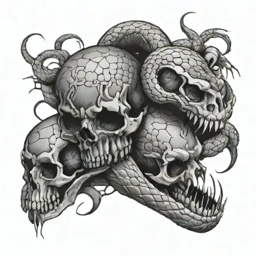 snake wrapped around skulls  tattoo design idea