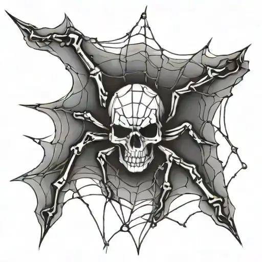 a spider with a skull on a side of a web tattoo design idea