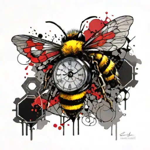 Bee with Honeycomb and Pocket Watch tattoo design idea