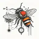 Bees with Honey Comb Dandelions and Pocket Watch on ear tattoo design idea